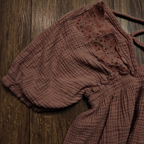 Boho Gauzy Balloon Sleeve Babydoll Top Mauve Pink Embroidered Cottagecore Cotton - Picture 2 of 7